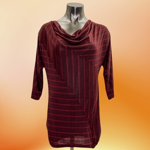 MAI Tai Red Burgundy Striped Cowl Neck Blouse - Picture 12 of 12